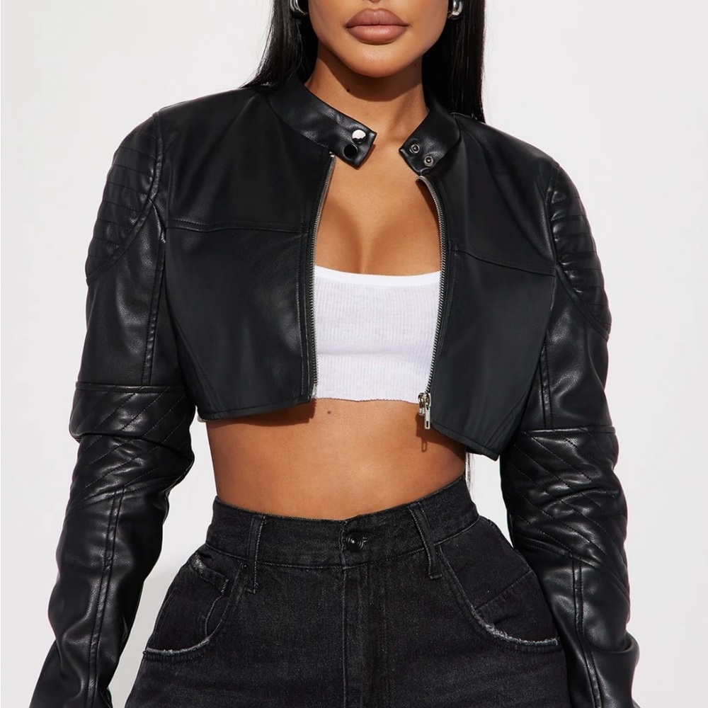 Black Cropped Leather Jacket